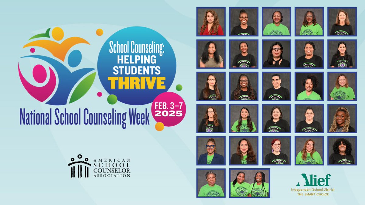 AliefISD's tweet image. Happy #NationalSchoolCounselingWeek! Today, we celebrate our incredible Alief ISD Elementary School Counselors' dedication to shaping young minds and hearts. From guiding students to supporting their growth, they help our future leaders THRIVE every day! Thank you for all you do!