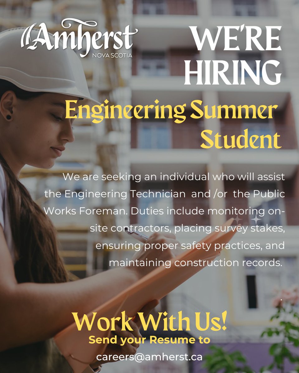 Applications are now being accepted for Summer Student Employment with the Town of Amherst! amherst.ca/employment.html