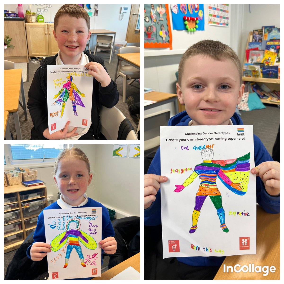 P3B were learning about stereotypes as part of LGBTQ+ history month 🏳️‍🌈 After some brilliant discussions, we created a challenging stereotypes superhero! We named them things like ‘The Challenger’ and ‘Stereotype Defeater’! 🦸