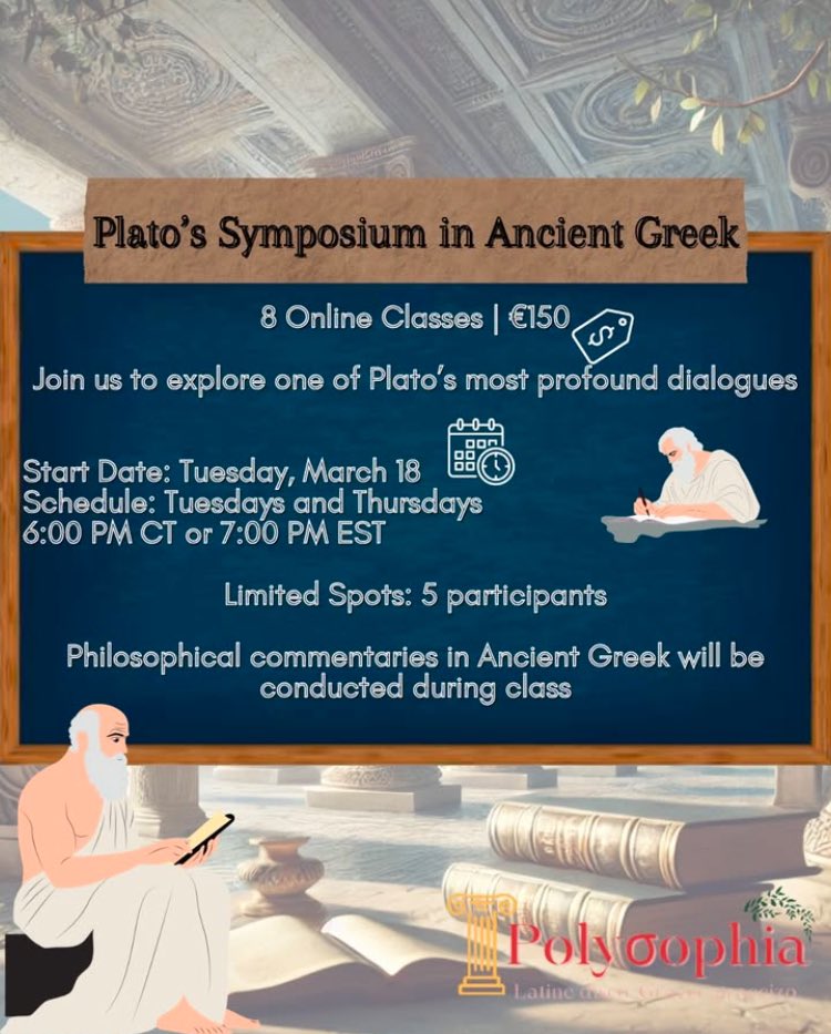 Polysophia_'s tweet photo. Discover Our Upcoming Ancient Greek courses🏛️

We're offering 3 exciting online courses to help you master Ancient Greek or explore Plato's world. Whether you're a beginner, intermediate, or ready to dive into Plato's Symposium, we've got you covered!
⬇️⬇️⬇️ https://t.co/xqEZCKZWKx