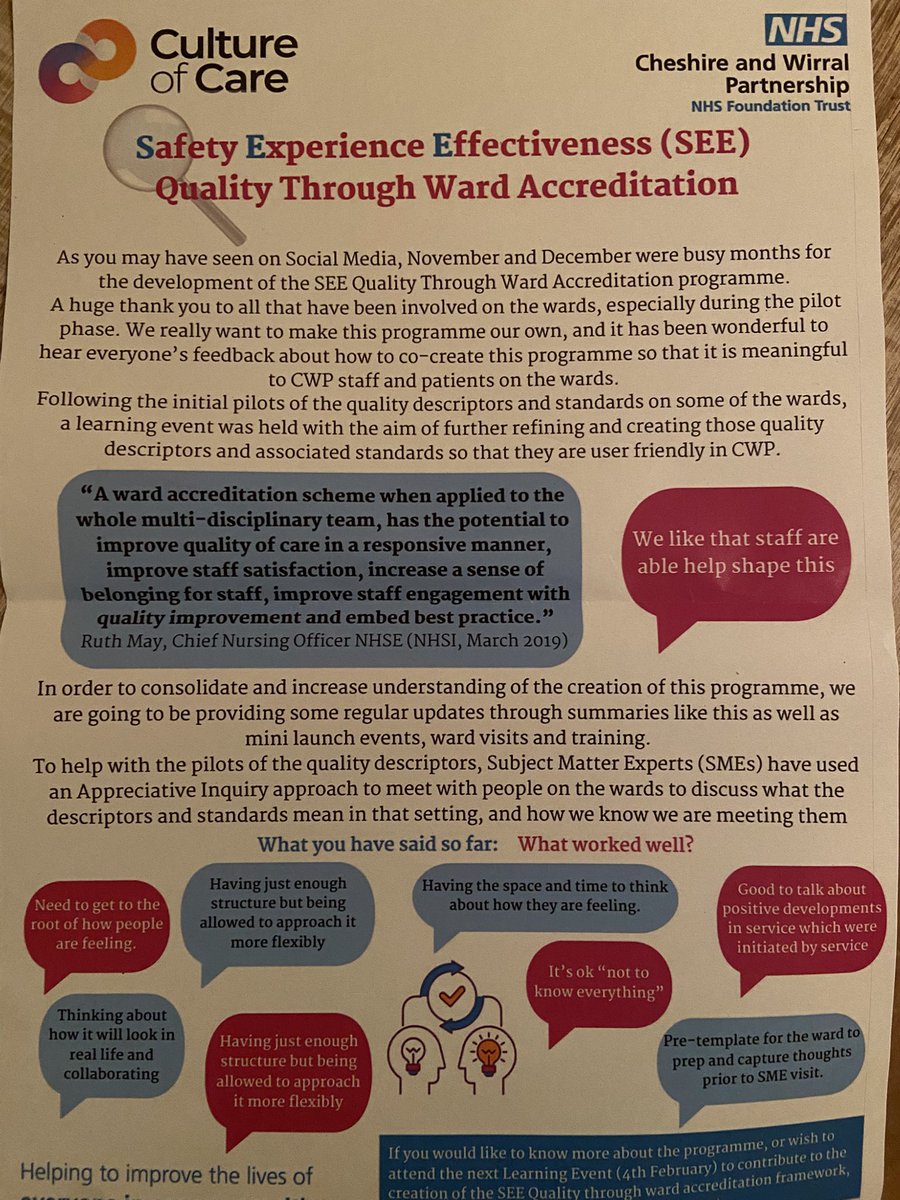 Dr Joanne Inman (@joanne_inman) on Twitter photo Lovely day today co-creating our SEE Quality through ward accreditation programme <a href="/cwpnhs/">Cheshire and Wirral Partnership NHS FT</a> using appreciative inquiry to build on what’s already working really well & linking with CWPi <a href="/CassieHadfield/">Cassie Hadfield</a> <a href="/EducationCWP/">Education, Learning and Development - CWP</a> <a href="/TimWelchCWP/">Tim Welch</a> <a href="/GemRatcliffe79/">Gemma Ratcliffe</a> <a href="/emmaadamsGenQ/">Emma Adams</a> Lovely day today co-creating our SEE Quality through ward accreditation programme <a href="/cwpnhs/">Cheshire and Wirral Partnership NHS FT</a> using appreciative inquiry to build on what’s already working really well & linking with CWPi <a href="/CassieHadfield/">Cassie Hadfield</a> <a href="/EducationCWP/">Education, Learning and Development - CWP</a> <a href="/TimWelchCWP/">Tim Welch</a> <a href="/GemRatcliffe79/">Gemma Ratcliffe</a> <a href="/emmaadamsGenQ/">Emma Adams</a>