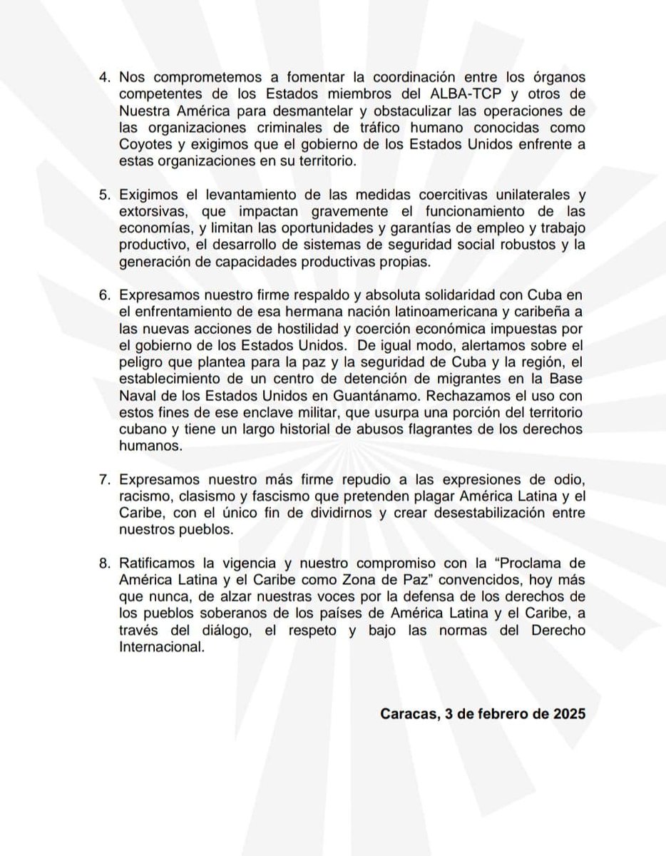 Los Jefes de Estado y de Gobierno del ALBA-TCP expresaron su firme respaldo y absoluta solidaridad con #Cuba 🇨🇺 ante las nuevas acciones del Gobierno de EEUU.

🔗cubaminrex.cu/es/declaracion…