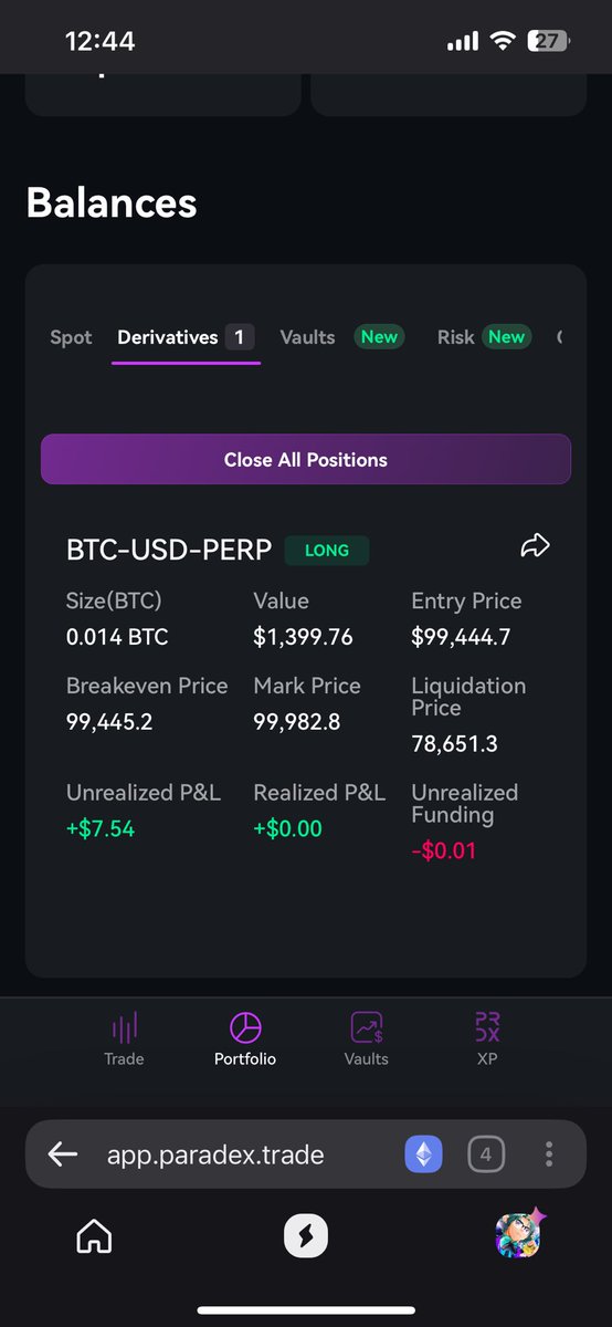 Trad3r_OX's tweet photo. Loaded this with $300 and longed btc. Mostly will stick to trading btc/eth on this account. https://t.co/0VYNH9Qf6Z