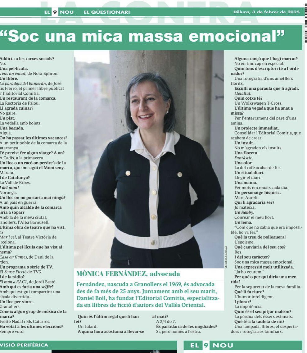 ComitiaEditores's tweet photo. Aquesta setmana ✍️ entrevista a la nostre editora a la contraportada de la revista @el9nou_vor https://t.co/jFYnuM5PyO