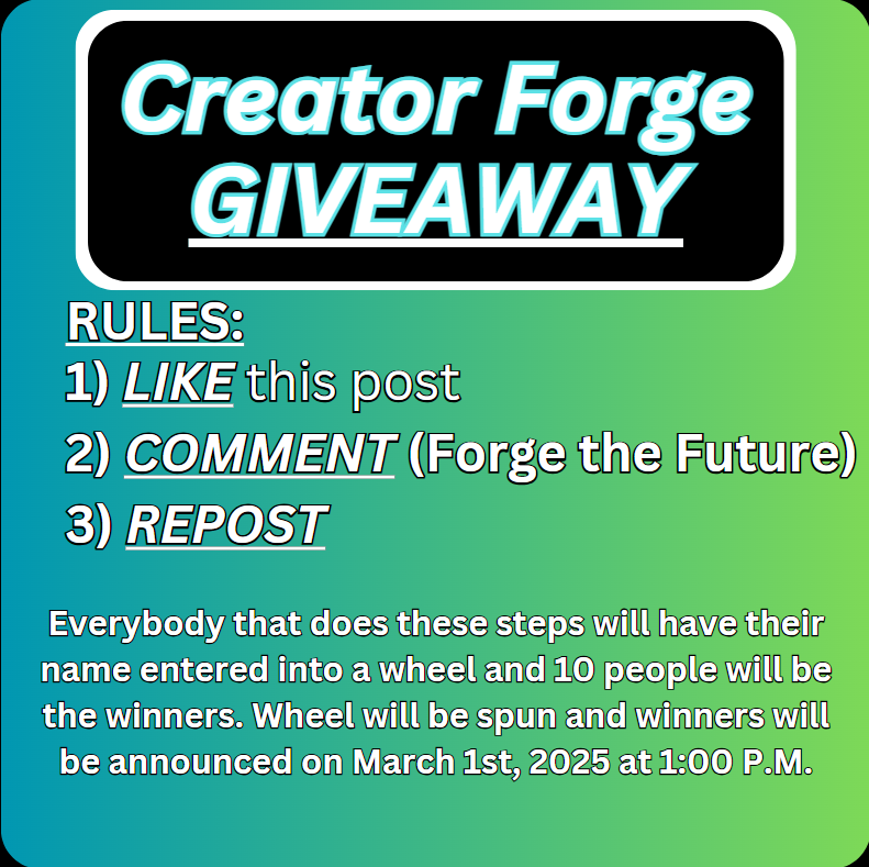 CreatorForge's tweet photo. 🔥GIVEAWAY ALERT🔥

With the soon to be launch of "Creator Forge", we are giving away 10 FREE lifetime subscriptions to Creator Forge - the ultimate platform for creators and service providers! Details for the giveaway will be listed below! 

#Youtube
#Tiktok
#ContentCreators https://t.co/Ma9x7pzeSF