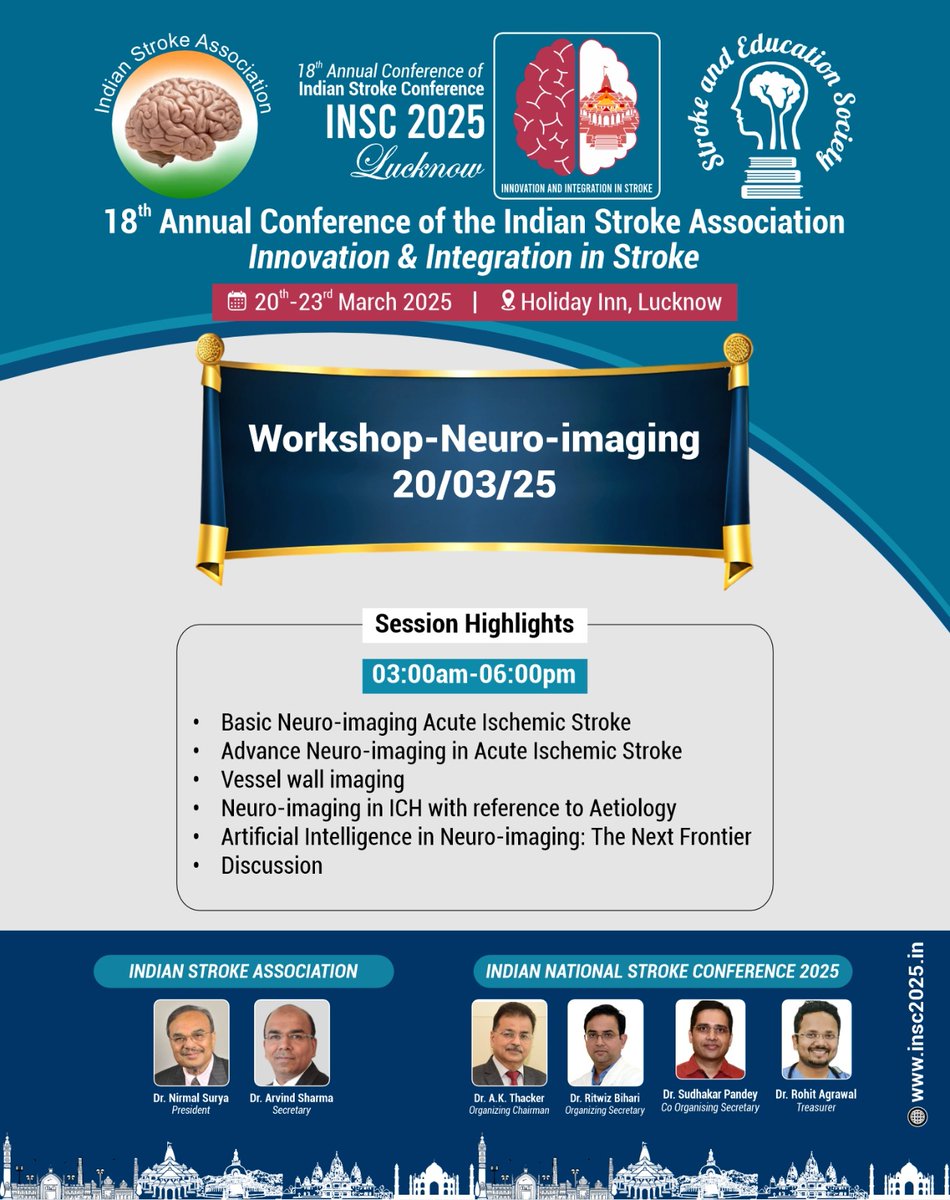 🎓📊 From AI in neuro-imaging to vessel wall imaging—stay ahead in stroke research
Join us on March 20, 2025 at Holiday Inn Lucknow
#strokeinnovations #neuroimaging #storkecare #medicalinnovation #brainhealth #storkeresearch #futureofstrokecare #hospital #doctor #helathylifestyle