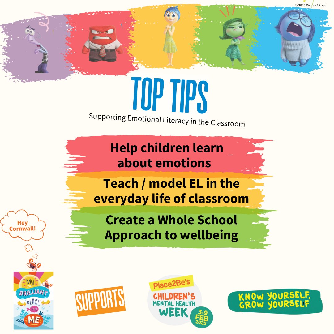 Schools have a powerful role in supporting emotional well-being. Be a safe person for students to express themselves, &amp; remind them that all emotions are normal and valid.
Find out more bit.ly/3Q456e8 #ChildrensMentalHealthWeek #AllEmotionsAreOK #BrilliantME #cornwall