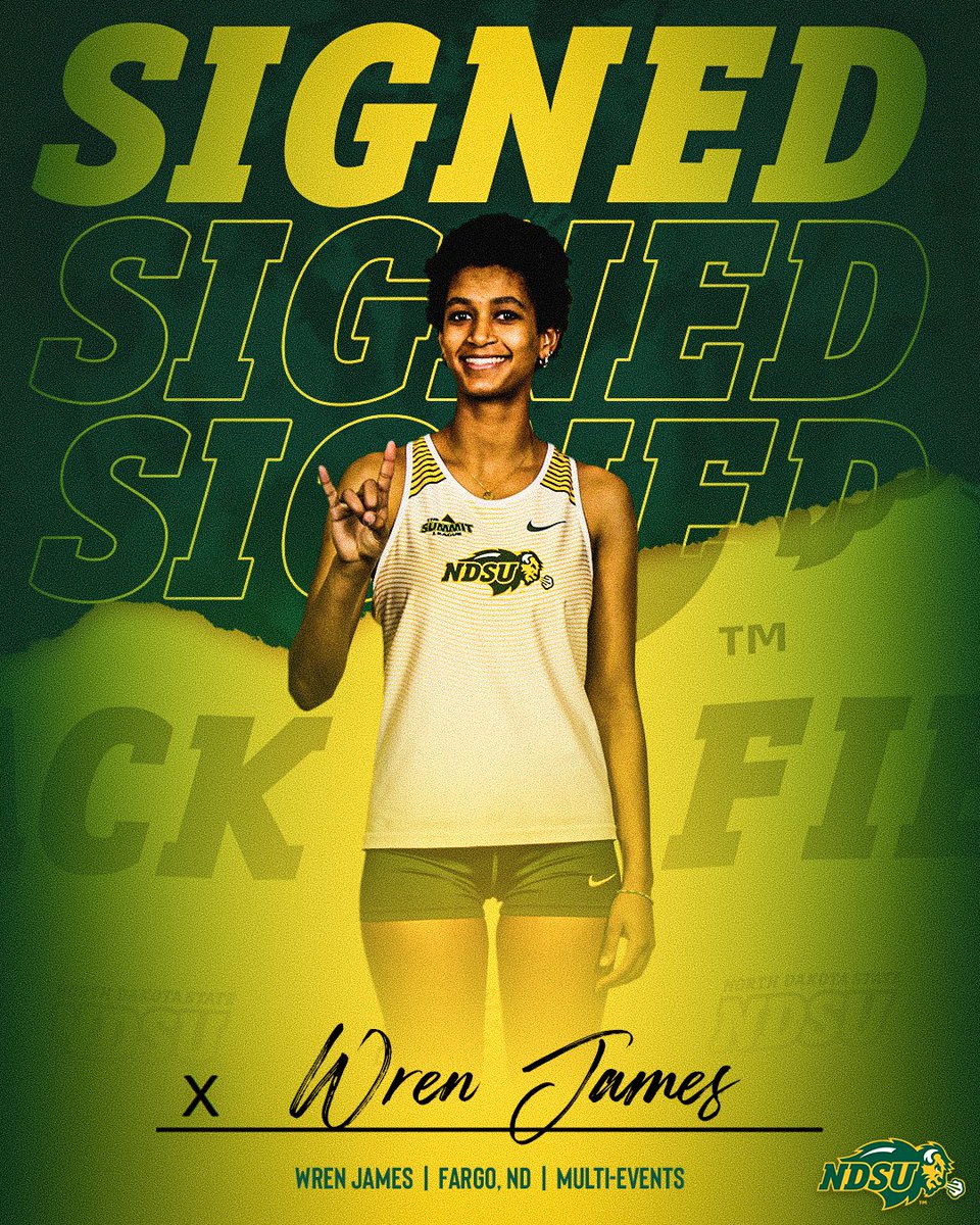 NDSUTrackField's tweet image. Welcome to the Bison, Wren James!

🦬 Fargo South HS
🦬 Multi-Events
🦬 North Dakota high jump state champ
🦬 3rd at state meet in 100m hurdles
🦬 PRs of 5-6 in high jump, 15.30 in 100m hurdles