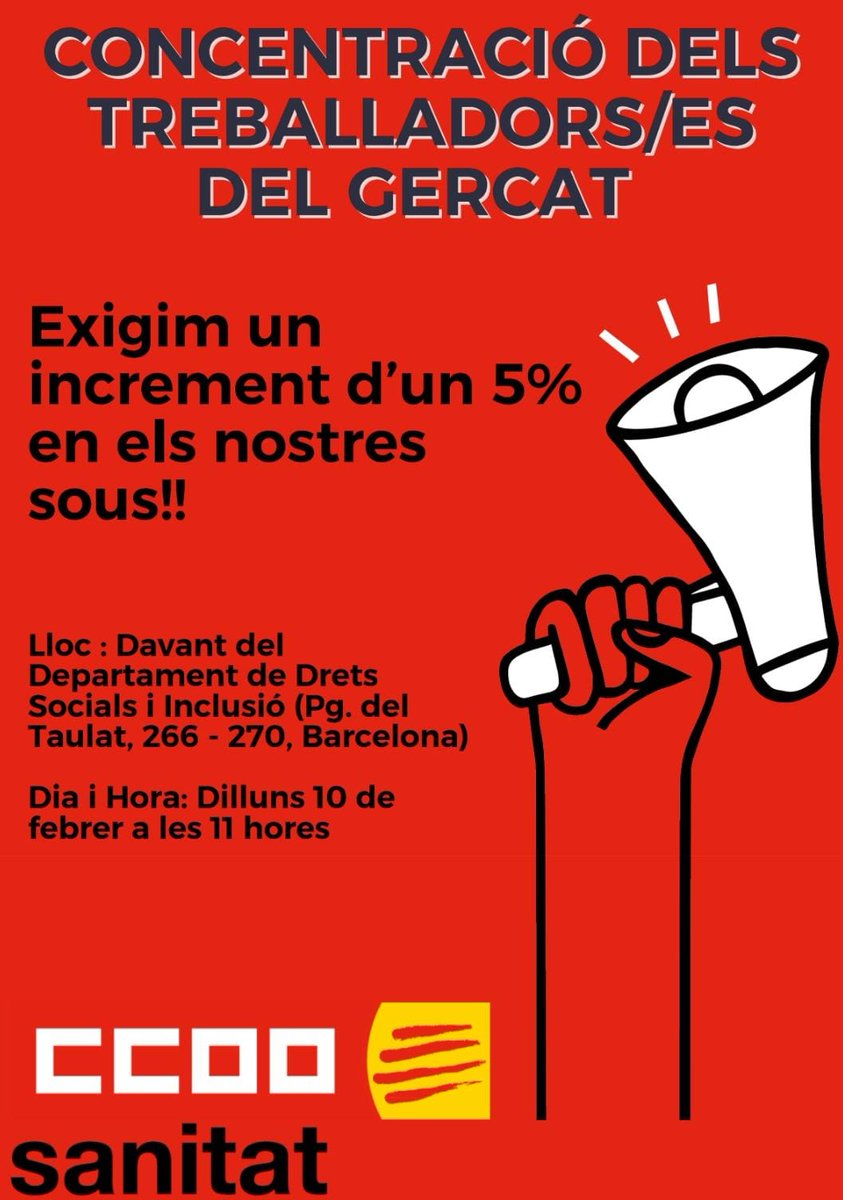 📌 Concentració el proper 10 de febrer a les 11 hores de les treballadores de les residències de geriatria de Catalunya, menyspreades per les patronals i per la Generalitat de Catalunya ccoo.cat/sanitat/notici…
    👇👇👇👇👇👇👇👇👇👇