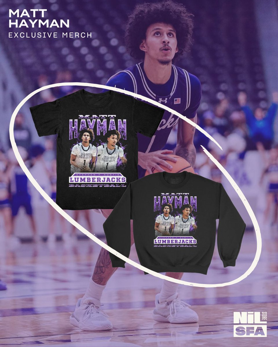 SFANILStore's tweet photo. MAYHEM IN NEW ORLEANS🔥 

Matt Hayman here to remind everyone SFA Men's Basketball is taking over with his half-court game winner. 

NUMBER ONE SPORTSCENTER TOP 10👏 
 
#sfambb #espn #southlandconference #axeemjacks💜 https://t.co/Kvoc2sEi2e