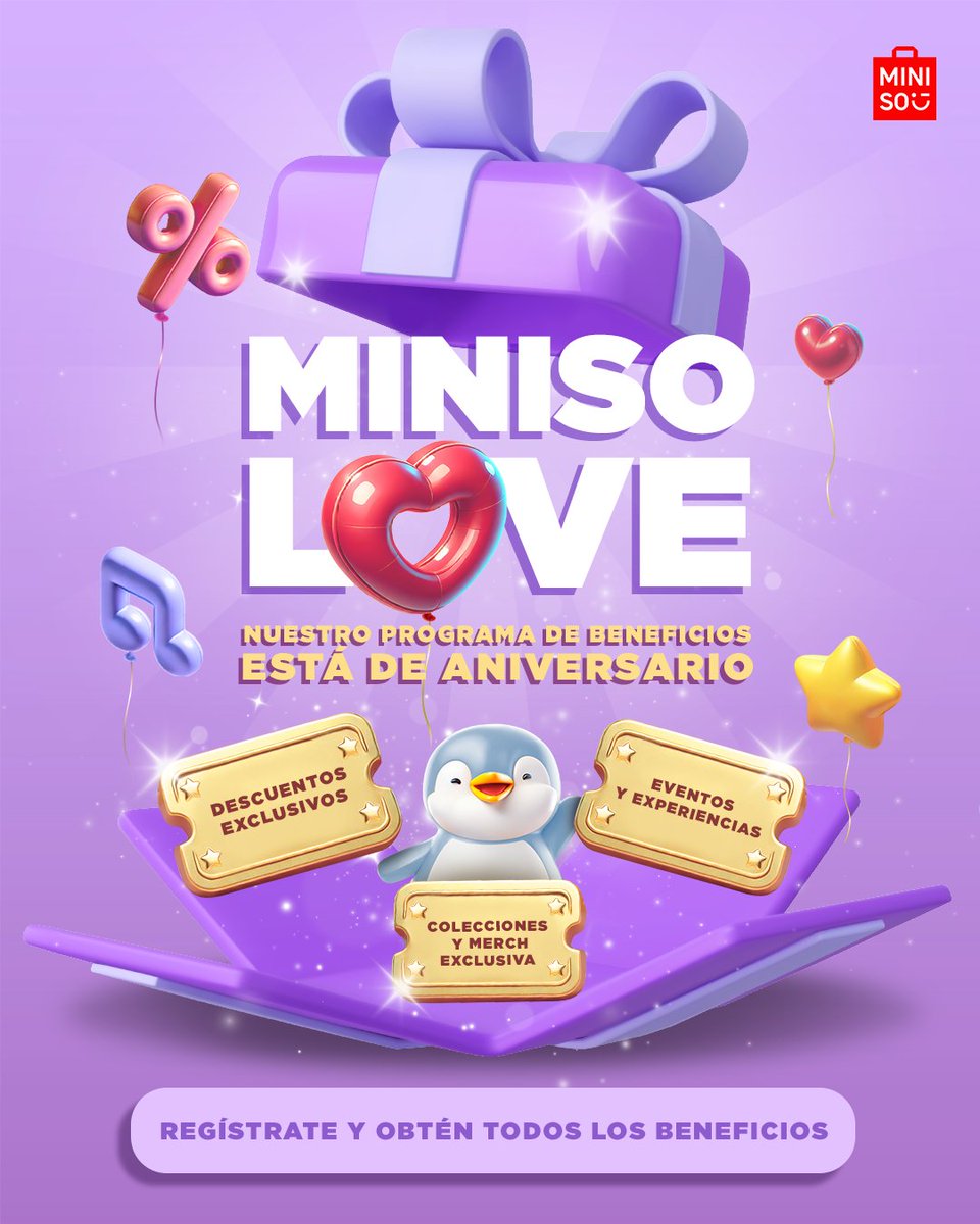 Se vienen cositas… 🤫Para celebrar el Aniversario de nuestro Programa de Beneficios #MinisoLove 🎉 ¿Aún no eres MinisoLover? Regístrate y gana descuentos exclusivos y más! ✨

#MinisoMexico
#NoSabíaQueLoNecesitaba

Consulta T&amp;C en: miniso.com.mx/terminos-de-di…