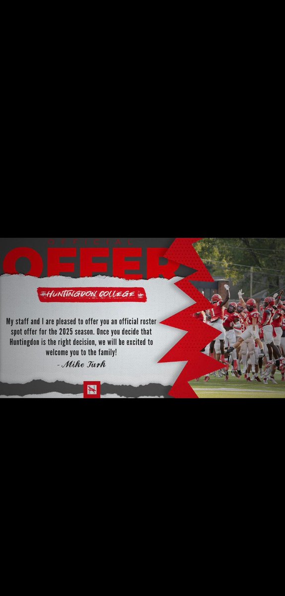 After a great visit I have received an offer from Huntingdon college #Hawk’em