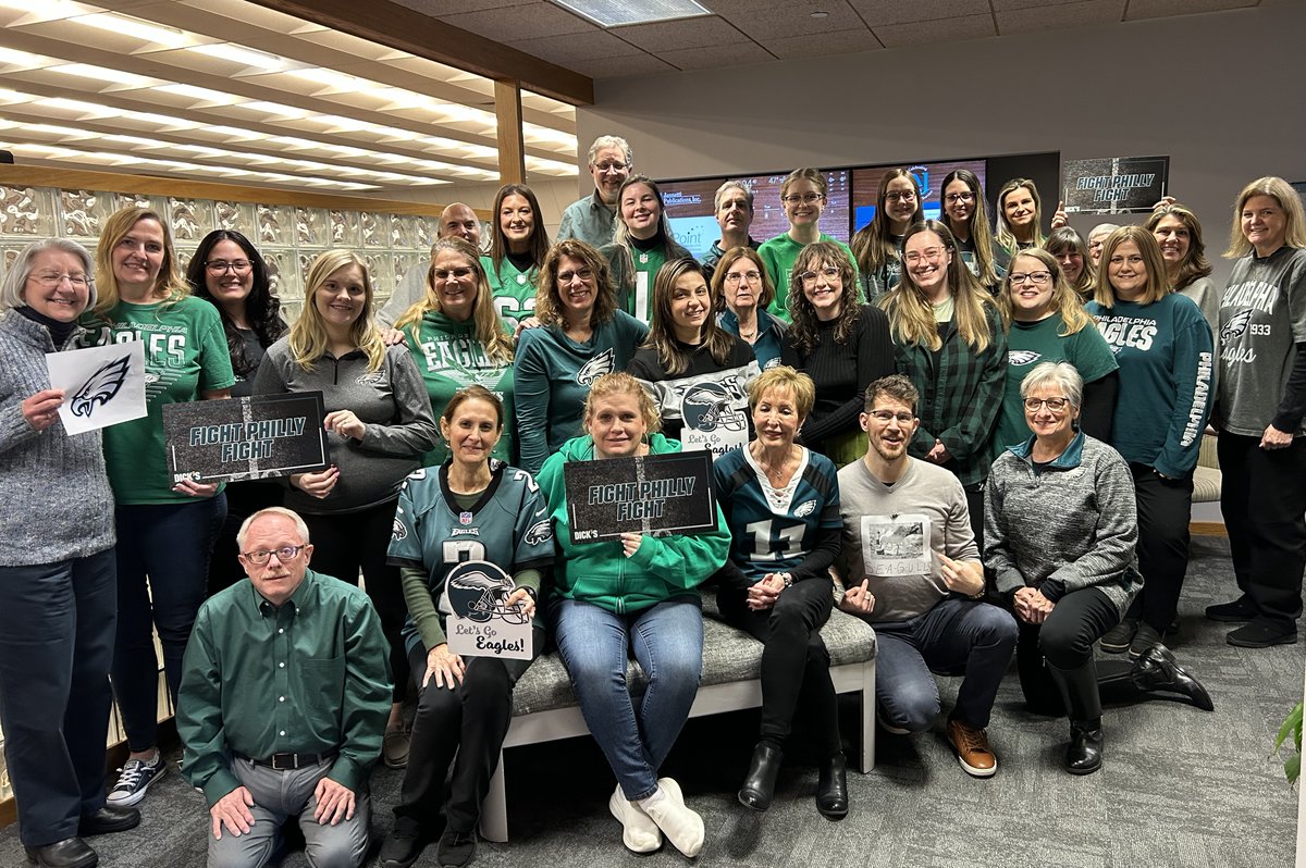 AJJInc's tweet photo. 🏈💚 It’s Fly Eagles Fly at Anthony J. Jannetti, Inc.! Our team is ready for the Super Bowl this Sunday—showing off our Philly spirit in full force! 🦅💚 Who else is repping their Eagles gear? #GoBirds #FlyEaglesFly #SuperBowl #EaglesNation https://t.co/LGZSq41non