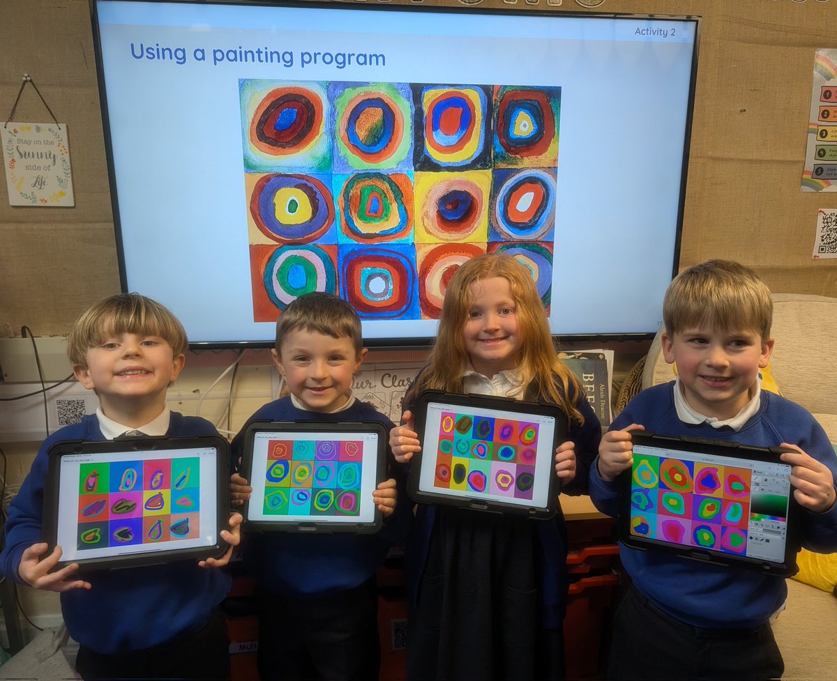 Crawshawboothps's tweet image. Check out these fantastic digital artists in Class 3! Today they created these colourful abstract pieces in the style of Kandinsky. 🎨💻👏🏻
#kandinsky #digitalpainting #primaryart #computing @tate_kids