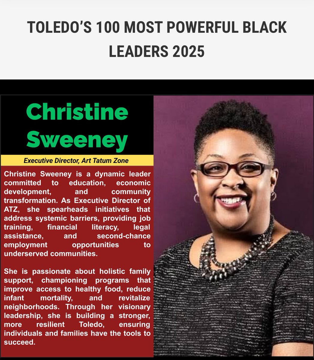 We are incredibly proud to celebrate our Executive Director, Christine Sweeney, for being recognized as one of Toledo’s 100 Most Powerful Black Leaders of 2025! 

Her unwavering dedication, visionary leadership, and passion for making a difference continue to inspire us.