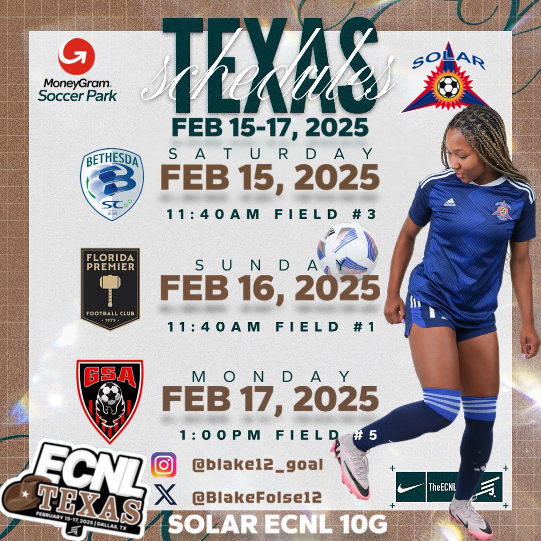 BlakeFolse2's tweet image. It’s #ECNLTX Showcase Time‼️I am excited that our city is hosting this event and I’m looking forward to the competition that awaits us😤 Come and check us out at MoneyGram Soccer Fields from Feb 15-17. #SolarNation 💙 @ecnlgirls @USYNT @TopDrawerSoccer @TheSoccerWire @EcnlTexas