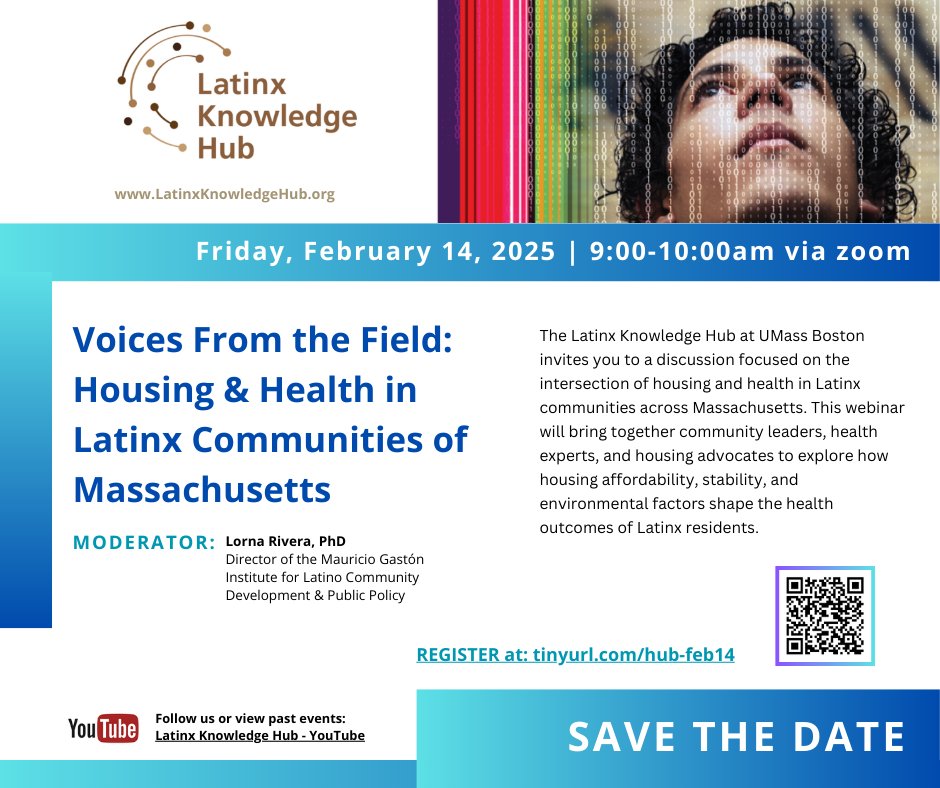 Please join our partners at The Latinx Knowledge Hub for "Voices From the Field: Housing and Health in Latinx Communities".
Register here: umassboston.zoom.us/webinar/regist…