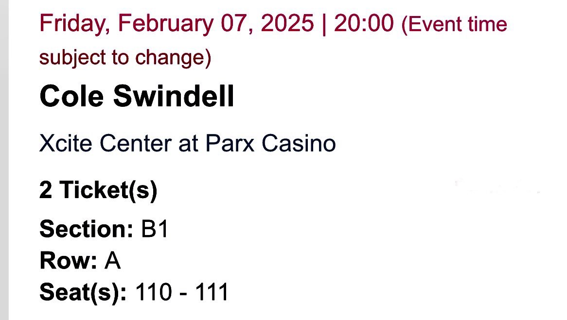 denise_smith_93's tweet photo. Super excited for Fridays event at @parxcasino First time ever being legit front row for @coleswindell 🥹🙌🏻 https://t.co/qjYozTRDNB