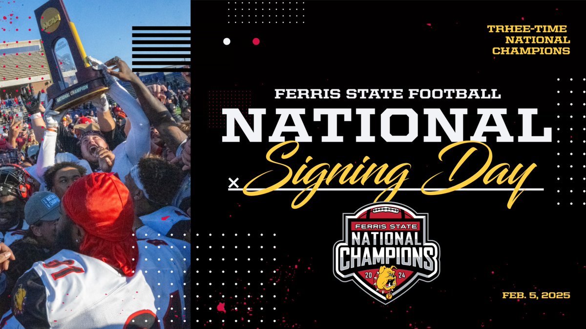 Watch The Ferris State Football National Signing Day Press Conference - Wednesday, 2 pm ET! The three-time National Champs will unveil this year's class of 2025! tinyurl.com/mwtwdmrk #FSUNSD25 <a href="/FerrisFootball/">Ferris St. Football</a>