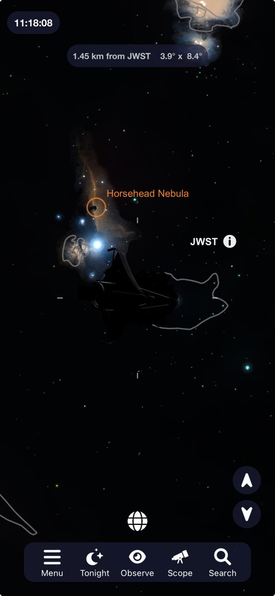 skysafariastro's tweet photo. @ESA_Webb Great work!  We've been focusing on #JWST &amp; the Horsehead Nebula with SkySafari 7 Pro &amp; #SmartEye Digital Eyepiece. https://t.co/w29eSYrLC2