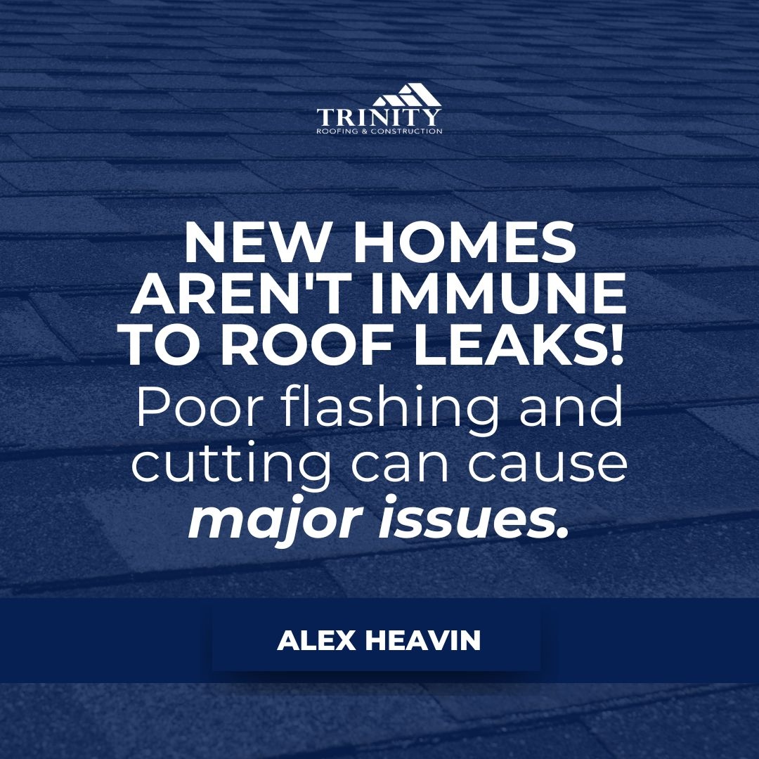 TheRoofExperts's tweet image. Roof leaks in new homes? Yes, it can happen!

Improper flashing or cuts during construction can leave your roof vulnerable to leaks. Don’t wait until it’s too late—ensure your roof is built to last.

Trust the experts at Trinity Roofing &amp;amp; Construction.