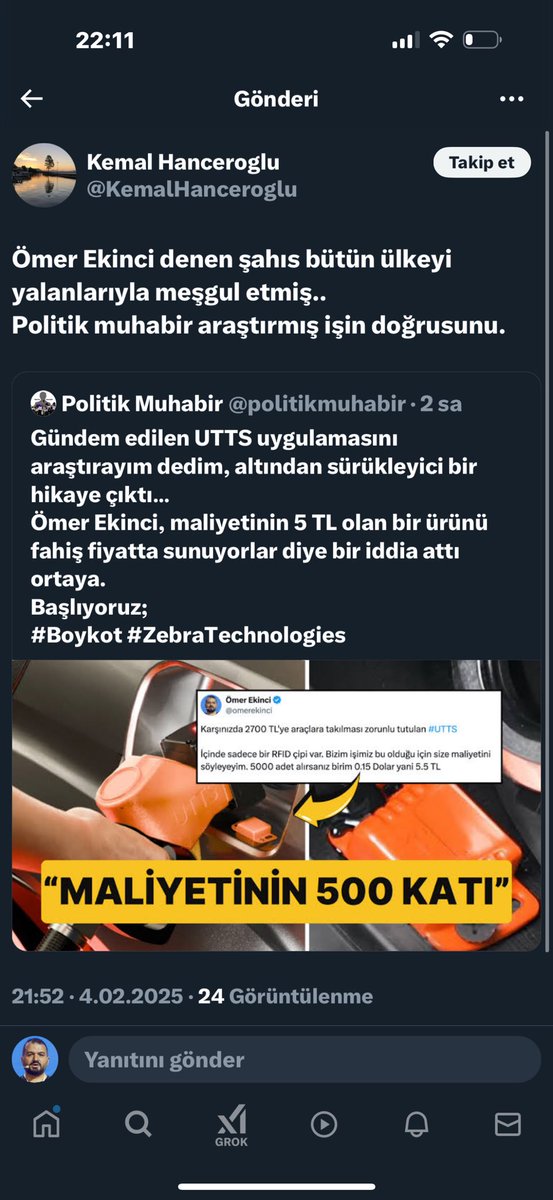 omerekinci's tweet photo. #UTTS konusunu açarken, hele hele bu kadar gündem olduğunda tarafıma bazı saldırı girişimlerinin olacağını biliyordum. Ama bu kadar kalitesiz ve beceriksiz  bir deneme beklemiyordum.

Hükümet destekçisi görünen, bot takipçilerle şişirilmiş, hepsi takma isim ve gerçek olmayan resimlerle üretilmiş fenomenler bu akşam şöyle bir çalışma başlattılar.

Babamla 1997'de kurduğumuz barkod donanımları tedarikçi firmamız Desnet'in bayisi olduğu markalardan biri ABD'li Zebra.

Dünyada 190 ülkede faal, Fortune 500'de yer alan,  Nasdaq borsasında işlem gören dünyanın en büyük barkod okuyucu ve barkod yazıcı markası Zebra'yı alıp İsrailli yapmışlar. Oysa Zebra'nın İsraille tek bağlantısı mal sattığı 190 ülkeden birinin İsrail olması. 

Yetmemiş, Donanım üreticisi olan firmayı bir yazılım zannetmişler. 

Olmuş sana "Ömer İsrailli yazılım kullanıyor" Uysa da uydu, uymasa da, nasılsa insanları da kendi zeka seviyesinde zannediyorlar ya, inanırlar diye düşünmüş olmalılar.

Prodüksiyon bu kadar kalitesiz. Zeka parıltısı yok. Şükür ki bugüne kadar düzgün yaşamışız, bulabildikleri en iyi fikir bu. 

Şimdi size Türkiye'de Zebra müşterisi olan birkaç kurumu sayayım. T.C. Cumhurbaşkanlığı, THY, Aselsan, BAYKAR, Ulaştırma Bakanlığı, Tarım Bakanlığı, Havelsan, Roketsan, İçişleri Bakanlığı, Turizm Bakanlığı, Enerji Bakanlığı, Çevre, Şehircilik ve İklim Değişikliği Bakanlığı, Milli Savunma Bakanlığı, PTT, Savunma Sanayi Başkanlığı, BEDAŞ, BİM, Konya Büyükşehir Belediyesi. 

Bu kurumların tamamı ve çok daha fazlası Zebra müşterisi. Farkında olmadan bu kurumların hepsine "İsrail yazılımı kullanıyorsunuz" demiş oldular. 

Ben UTTS projesine karşı değilim. Sadece maliyeti bu kadar olmamalı dedim.  Ha bir de Türkiye'nin akaryakıt istasyonlarının altyapısı gibi bir milli güvenliği ilgilendiren bir yapı mutlaka yerli firma olsun dedim.

Bunların hangisine karşısınız? Hangisi bu memleketin aleyhine? Rakam 2800 lira değil 800 lira olsa bu esnafa, KOBİ'ye kolaylık değil mi?
Akaryakıt sistemlerini Türk otomasyon şirketleri yapsa bu milli teknoloji hamlesine katkı değil mi?

Ben bu trolleri yetkili isimlerin ve kurumların görevlendirdiğine inanmıyorum. Benim devletim ülkesinin menfaatlerini düşünen bir evladına operasyon yapmaz. 

40 yıldır yaşadığım bu ülkede bana kara çalmak için bulduğunuz tek şey sattığım barkod okuyucu ve barkod yazıcılar oldu ya, bu da size dert olsun. Aha da firmamın hesabını paylaşıyorum, reklamı olsun 😊

@desnetyazilim
