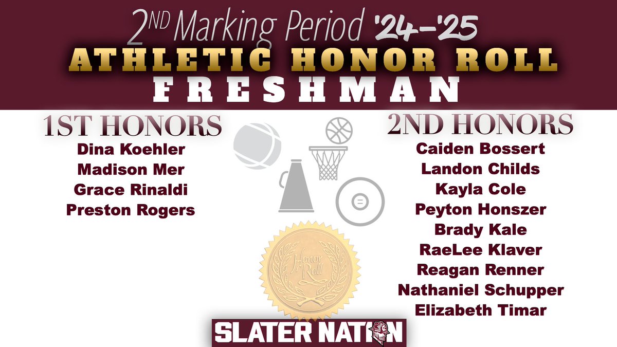 Second Marking period athletic honor roll #SlaterNation⚒️