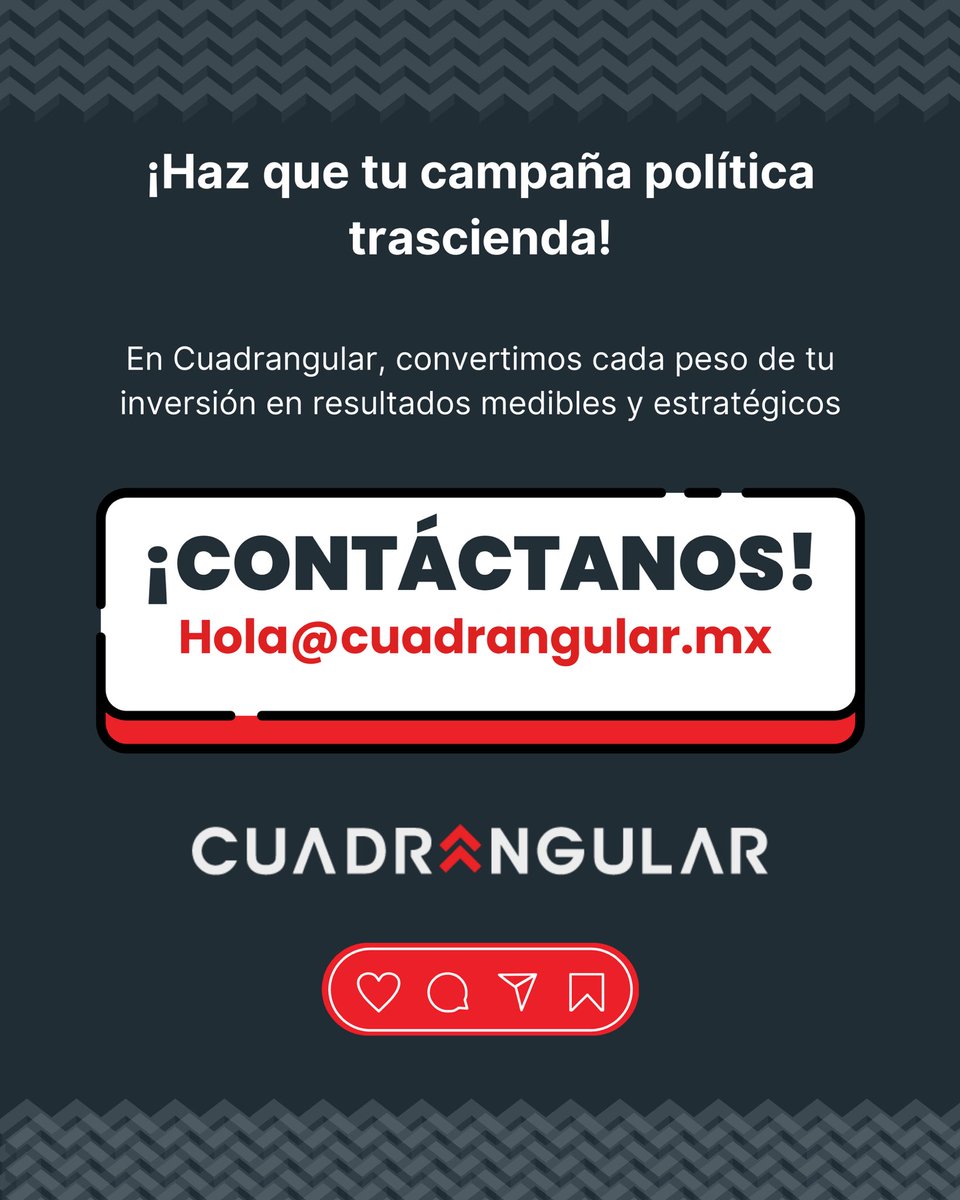 CuadrangularMex's tweet photo. Así es como la #PautaDigital transforma tu campaña política. Contáctanos para maximizar cada peso de tu inversión.
Escríbenos a hola@cuadrangular.mx 📧 #CompolDigital #Cuadrangular. https://t.co/p7los2YngI