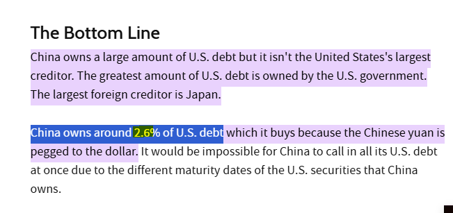 will_pulido's tweet photo. 💰🇨🇳🇺🇸 Solo recordar que China solo tiene 2,6% del total de la deuda publica americana

Esta mañana volvi a escuchar el #bulo de que #China puede apretar un boton nuclear economico contra EEUU porque tiene mucha #deuda y la podria vender masivamente.

https://t.co/GCqwJJBqZb. https://t.co/6xLv6N9h7T