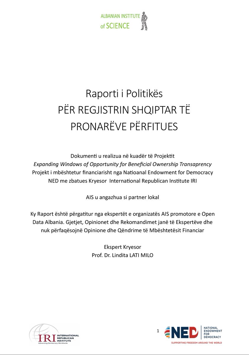 AIScience's tweet photo. Organizata AIS ka përgatitur një Raport Politikash mbi Transparencën dhe Regjistrin Publik për Pronarët Përfitues.
Raporti thekson nevojën për përmirësim të legjislacionit dhe transparence te shtuar per Biznese qe veprojne ne Sektor me Rrisk https://t.co/WTG7v6vv3E