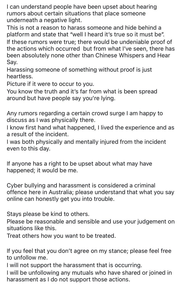 this one really hit home for me, I was not a part of the aus crowd crush as confirmed by the injured stay you reference. Do you actually care about the safety of others or just about throwing hate and spreading lies about me?