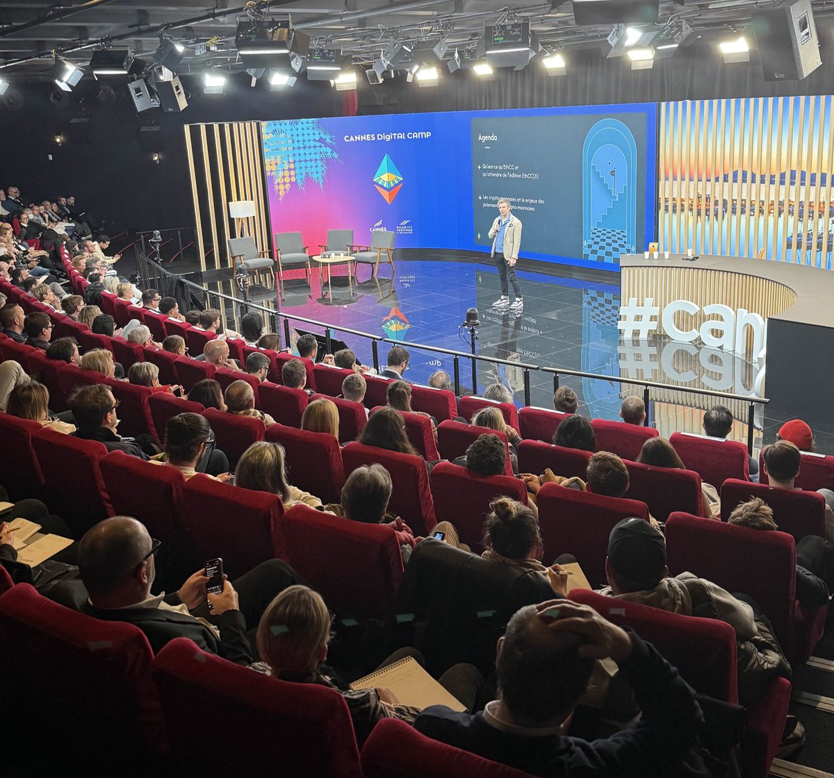 A packed house today in Cannes as @jdetychey presents #EthCC and explains  how crypto works to local industry leaders 🙌🥳