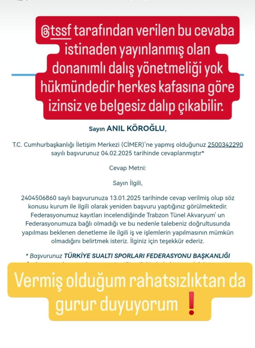 AnilKOROGLU061's tweet photo. @tssfgovtr
@gencliksporbak
@OA_BAK
#dalış
#scuba
#dalgıç
#yönetmelik
#trabzonakvaryum
  TSSF ye kayısı yokmuş o yüzden denetlenemez ve cezai işlem uygulanamazmış 🙂 https://t.co/hQCJh6yuGp