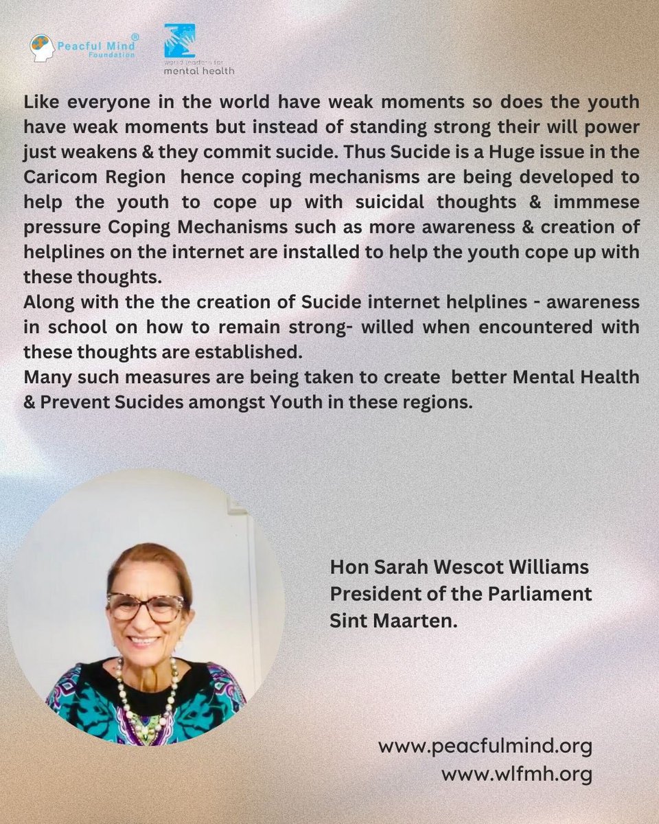 Highlight points discussed during the session with Hon Sarah Wescot Williams from Sint Maarten 🇸🇽 

#mentalhealth