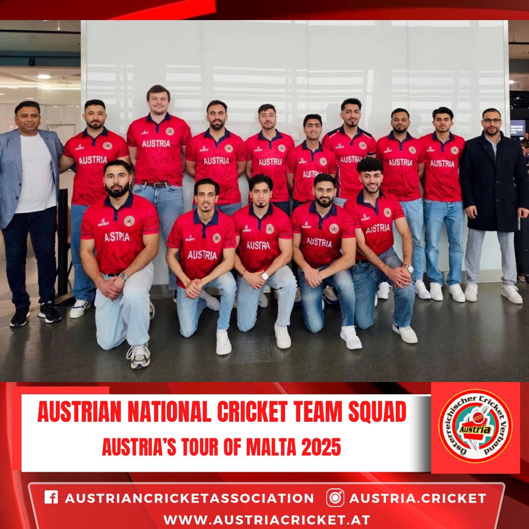 Cricket_ACA's tweet photo. Austria National Cricket Team is set for their first overseas tour of 2025, competing in a T20i Tri-Nation Tournament and a T10 Tournament in Malta. Exciting battles await against Malta and Hungary as the team aims to make its mark! https://t.co/i9X9dJcvAq