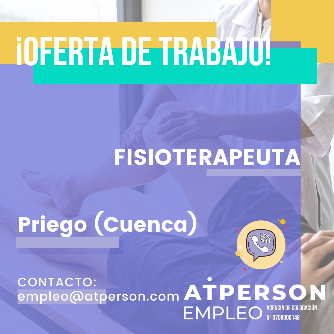 AtpersonForma's tweet photo. ¡Nueva oferta de trabajo en la provincia de Cuenca!

𝗙𝗶𝘀𝗶𝗼𝘁𝗲𝗿𝗮𝗽𝗲𝘂𝘁𝗮
Descubre los requisitos aquí 👉🏼 https://t.co/I0k1MBFKVv

Si estás interesado/a 𝗺𝗮𝗻𝗱𝗮 𝘁𝘂 𝗰𝘂𝗿𝗿í𝗰𝘂𝗹𝘂𝗺 a empleo@atperson.com con asunto CV FISIOTERAPEUTA

#ofertaempleo #atpersonempleo https://t.co/dYVTjbvH1F