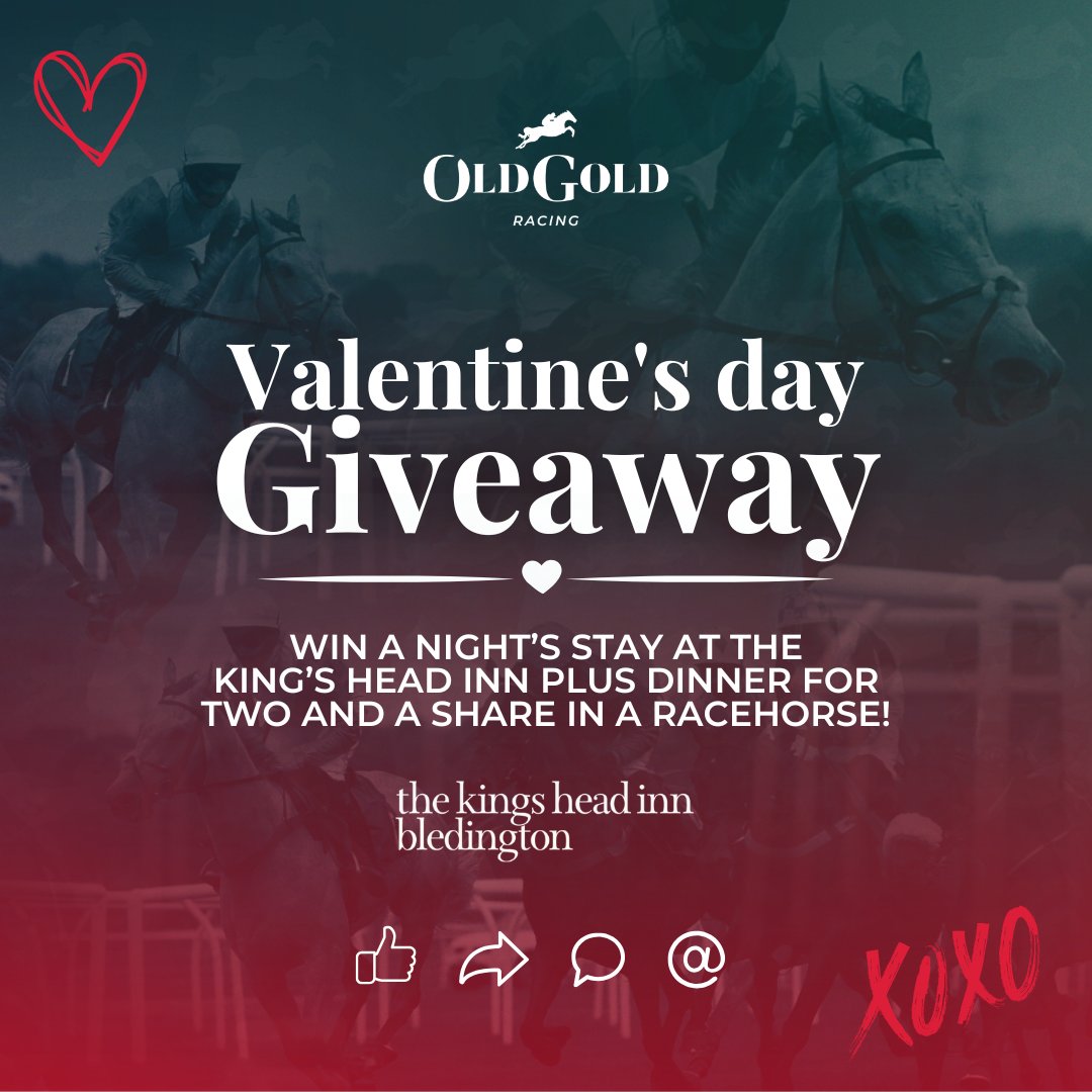 OldGoldRacing's tweet photo. VALENTINE'S DAY COMPETITION! 🌹

We're delighted to announce the following competition, in partnership with the wonderful team at The Kings Head Inn in Bledington 🥰

To be in with a chance of winning a *night's stay, plus dinner for two and a share in an OGR horse, you need to do the following... 💛🤍

- Follow @OldGoldRacing  
- Repost this post 
- Comment who you'd like to take with you 

** 
- Stay at the King's Head anytime from Sunday to Thursday at your chosen date. 
- Winner will be selected on February 14th. 
- OGR will contact the winner following the competition to arrange details. 
- x1 comment = x1 entry, comment as many times as you'd like!