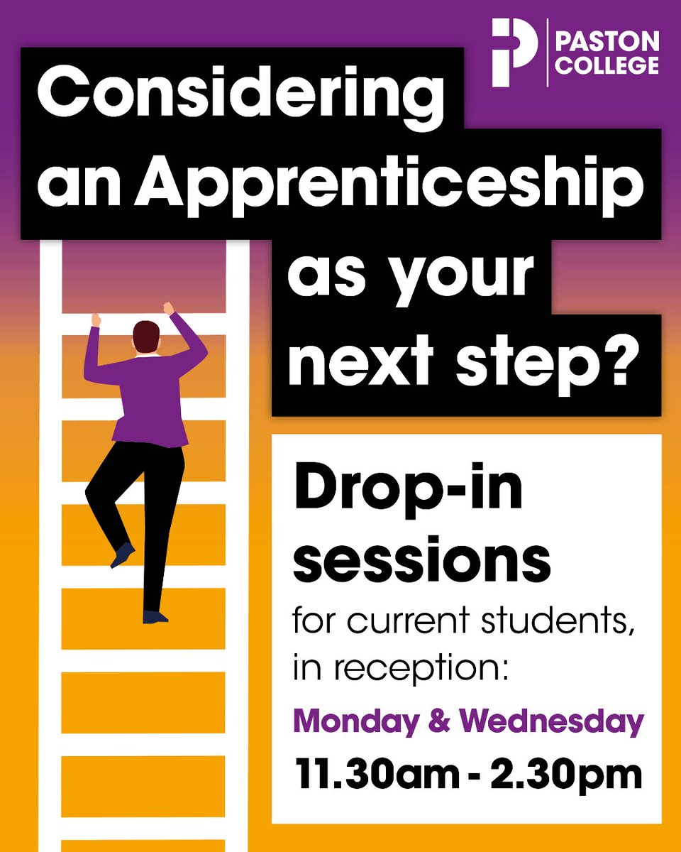 Considering an apprenticeship as your next step? #NAW2025

As part of National Apprenticeship Week, our Apprenticeships team will be holding drop-in sessions next week for all our current students to find out more about progressing to an apprenticeship.