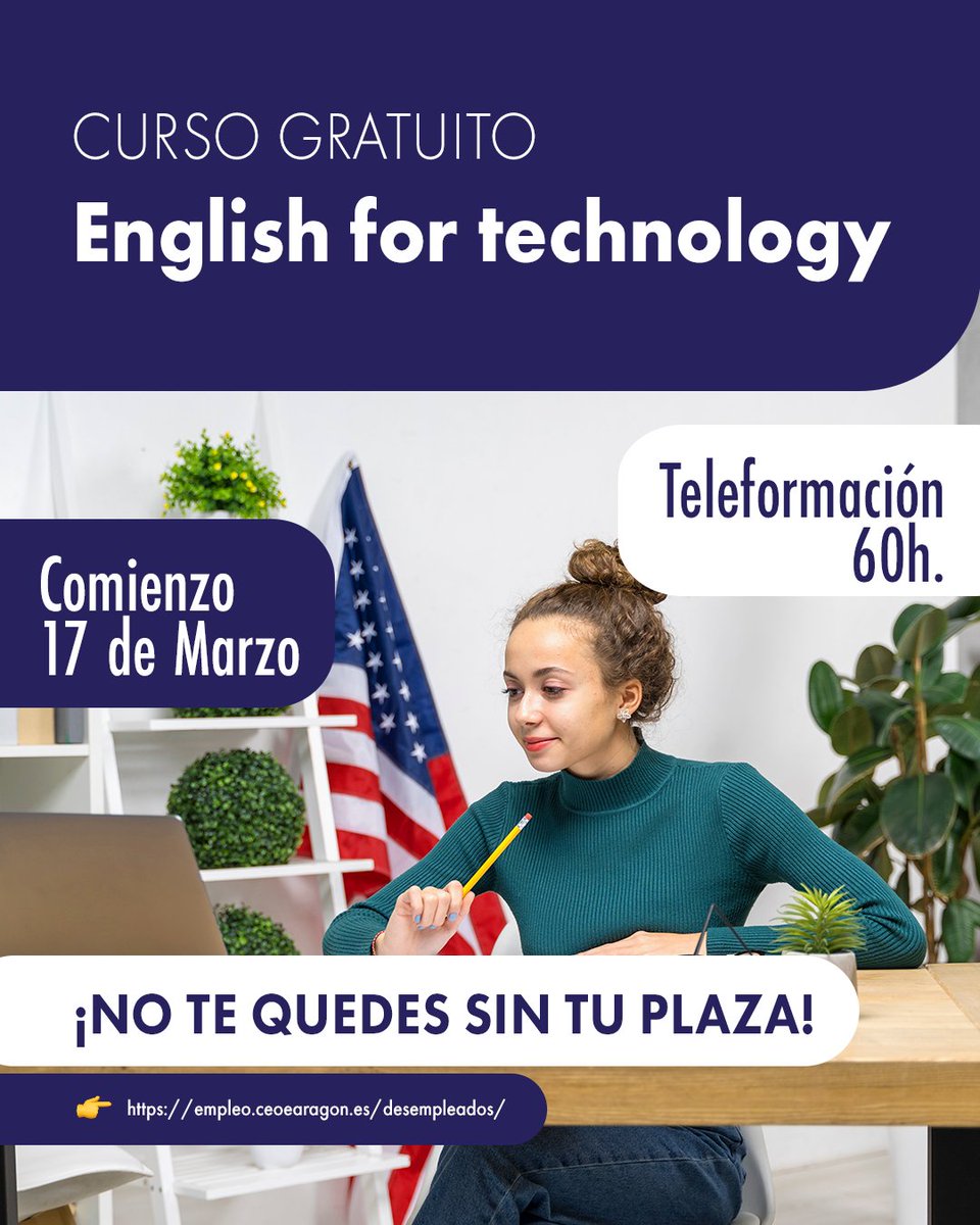 📢¡Mejora tu inglés y abre nuevas oportunidades profesionales en el mercado laboral! 📢
▶️ empleo.ceoearagon.es/cursos/english…
▶️ empleo.ceoearagon.es/cursos/english…
➡️ Para desempleados y trabajadores en cualquier régimen de la Seguridad Social incluida Administración pública.
 @‌ceoearagon <a href="/inaempleo/">Inaem</a>