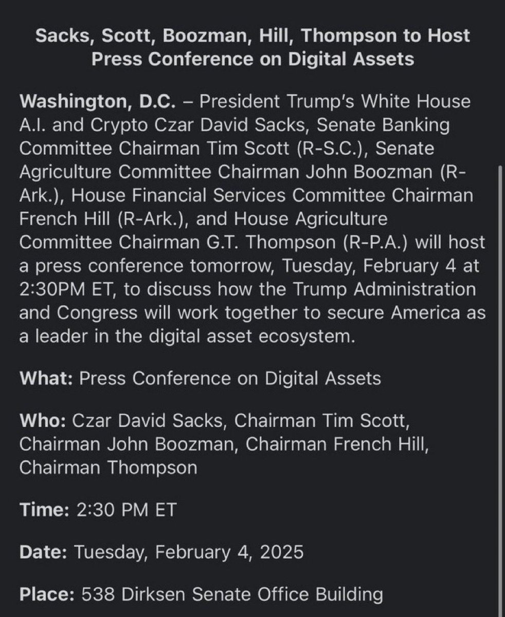 🔥ATENTO🔥 David Sacks, el “zar de las criptomonedas” de TRUMP, va a Dar  hoy una conferencia de prensa 👀‼️ Los posibles anuncios podrían incluir: -  Reserva estratégica de #Bitcoin - Reserva estratégica