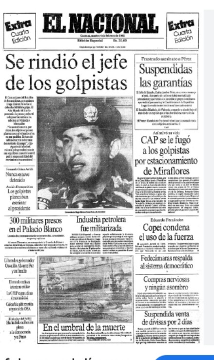 4 de Febrero.  Día en que  los Golpistas Mafiosos y Narcos que hoy usurpan el Poder, trataron de Asesinar al Presidente Carlos Andrés Pérez y su familia y atentar contra la Democracia.

Ellos se rindieron.  El Golpe fracasó porque Chávez se rindió al no poder enfrentar a los