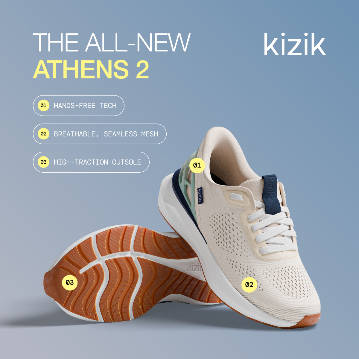 It’s a totally reimagined way to move. Step into the NEW Athens 2.  

Effortless hands-free tech: ✅
Jaw-dropping comfort: ✅
Plenty of traction: ✅
Unbelievable breathability: ✅

shop now: kizik.com