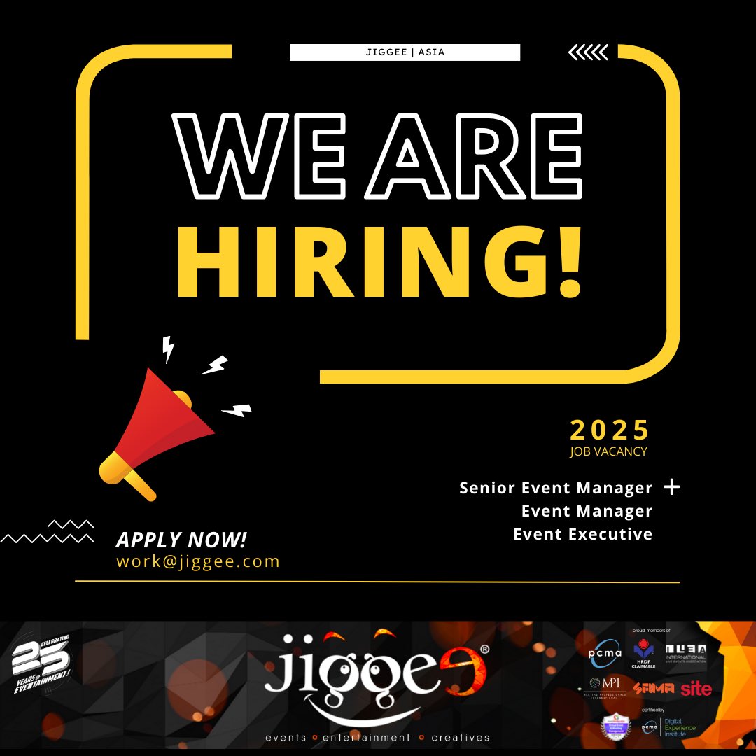 jiggee's tweet photo. JIGGEE is seeking vibrant individuals to join our team! If you have a passion for creativity and thrive in a dynamic environment, we want to hear from you!

Do you possess a quirky sense of humor and a lively personality that shines through in everything you do? Join us at @JiggeeAsia to spread positivity and joy throughout Asia.

#squadgoals #jiggee #agencylife #jobpost #jobvacancy #hiringnow #wearehiring #hiringpost #eventsagency #events #eventprofs #eventpros