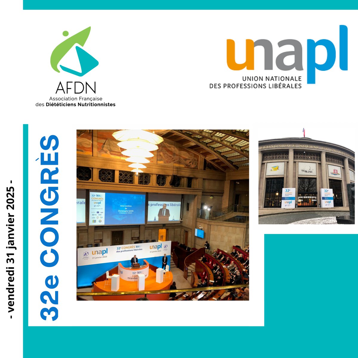 🚀 L’AFDN au 32e Congrès des Professions Libérales !

Vendredi 31 janvier, nous étions au congrès de l’#UNAPL, où IA &amp; Innovation étaient à l’honneur. 

🙌 Merci à Thérèse Libert pour sa représentation !

#AFDN #Diététiciens #ProfessionsLibérales #IA #Innovation