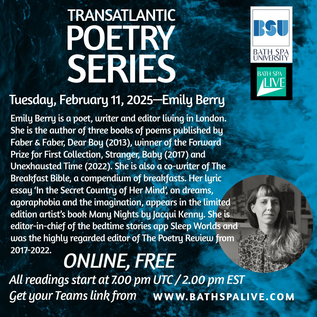 After a terrific, buoying reading by Shane McCrae @akasomeguy  just a couple of weeks ago I am delighted to be welcoming the great Emily Berry to read on Tuesday February 11. It'll be a great evening. Come along.          <a href="/PoetrySociety/">The Poetry Society</a>        <a href="/POETSorg/">Academy of American Poets</a>
