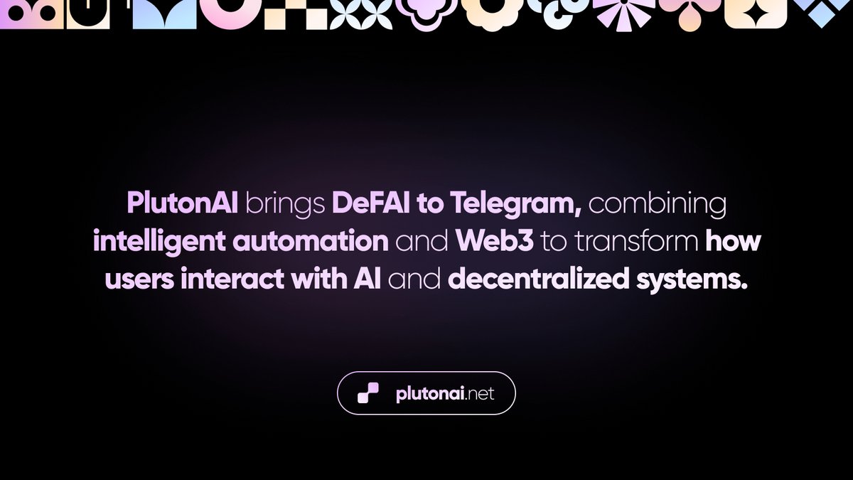 PlutonAIHQ's tweet photo. PlutonAI is revolutionizing Telegram with DeFAI, blending AI automation & Web3 to create seamless, decentralized interactions. 🔗 https://t.co/AwYlFr2fou

Say hello to a new era of smart automation, where AI meets crypto, automation & finance – all in one place. 🔥

#PlutonAI #DeFAI #AIonTelegram #Web3 #CryptoInnovation