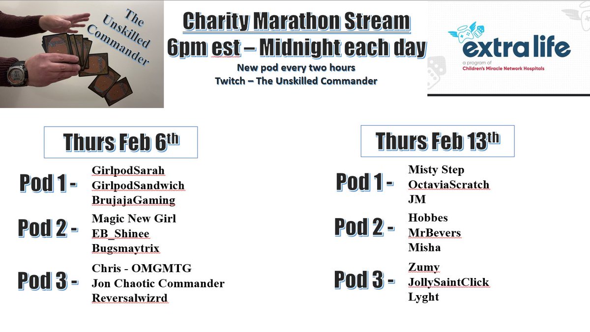 This Thursday! First Charity Stream of Feb! 6pm est!