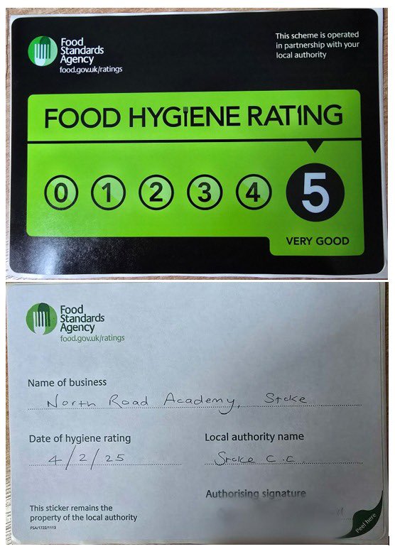 northrdacademy's tweet photo. Alhamdulilaah' we have had our annual food hygiene check (conducted by the Food Standards Agency in partnership with our local authority) - We have been rated 5 (Very Good) once again. The school has continuously received a rating of 5 'Very Good' for the last 12 years ! https://t.co/LkAT2At7eT
