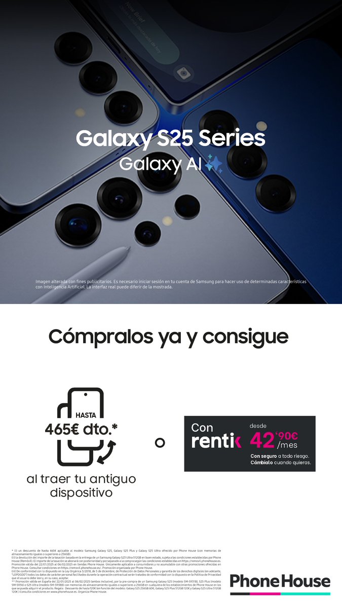 Ya está disponible ✨Galaxy S25 Series✨ en nuestra web y en tu tienda Phone House más cercana.
Ha sido diseñado para revolucionar la nueva era de la
Inteligencia Artificial 🌟 #PhoneHouse #SamsungGalaxyS25 #SamsungGalaxyS25Ultra 
phonehouse.es/nuevo-samsung-…