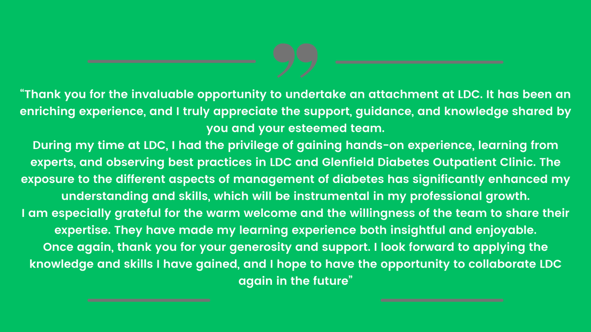 EDEN Diabetes Training (@eden_leicester) on Twitter photo Fantastic Feedback! 🤩
At the LDC, we had the pleasure of hosting 3 doctors from Malaysia. It was wonderful to hear that they found the observership highly valuable.
To learn more about the opportunity to complete an observership 📧LDC.Events@uhl-tr.nhs.uk. Fantastic Feedback! 🤩
At the LDC, we had the pleasure of hosting 3 doctors from Malaysia. It was wonderful to hear that they found the observership highly valuable.
To learn more about the opportunity to complete an observership 📧LDC.Events@uhl-tr.nhs.uk.